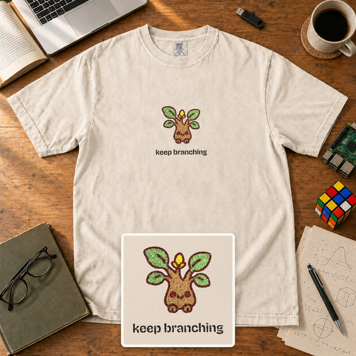 Keep Branching Embroidered Shirt in Ivory