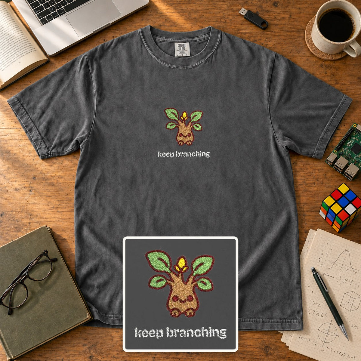 Keep Branching Embroidered Shirt in Pepper
