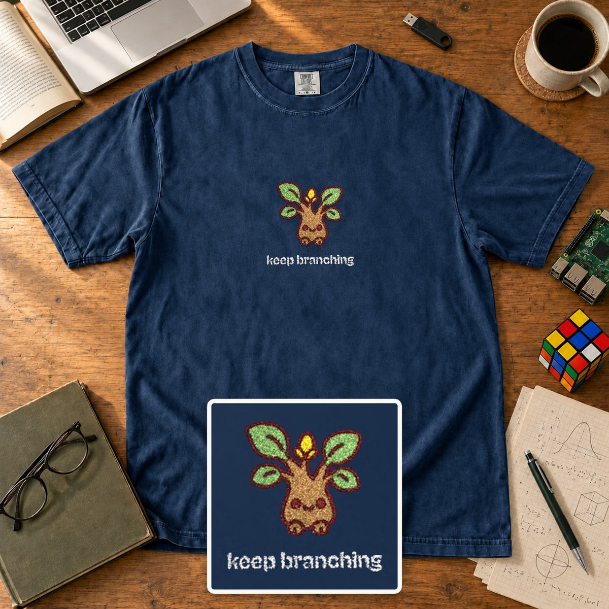 Keep Branching Embroidered Shirt in True Navy