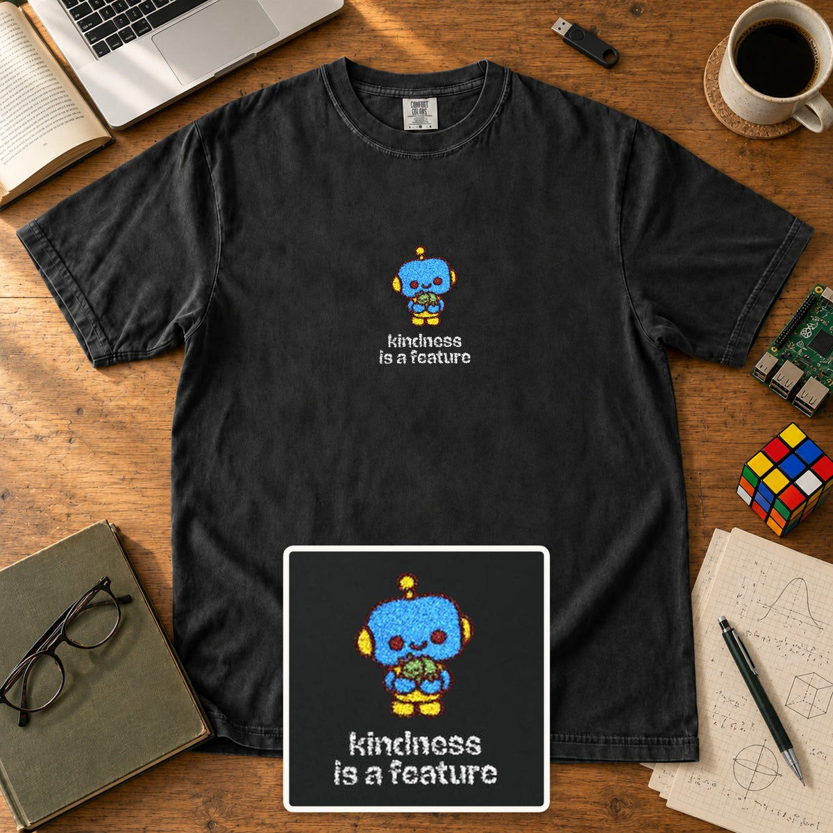 Kindness Is A Feature Embroidered Shirt in Black