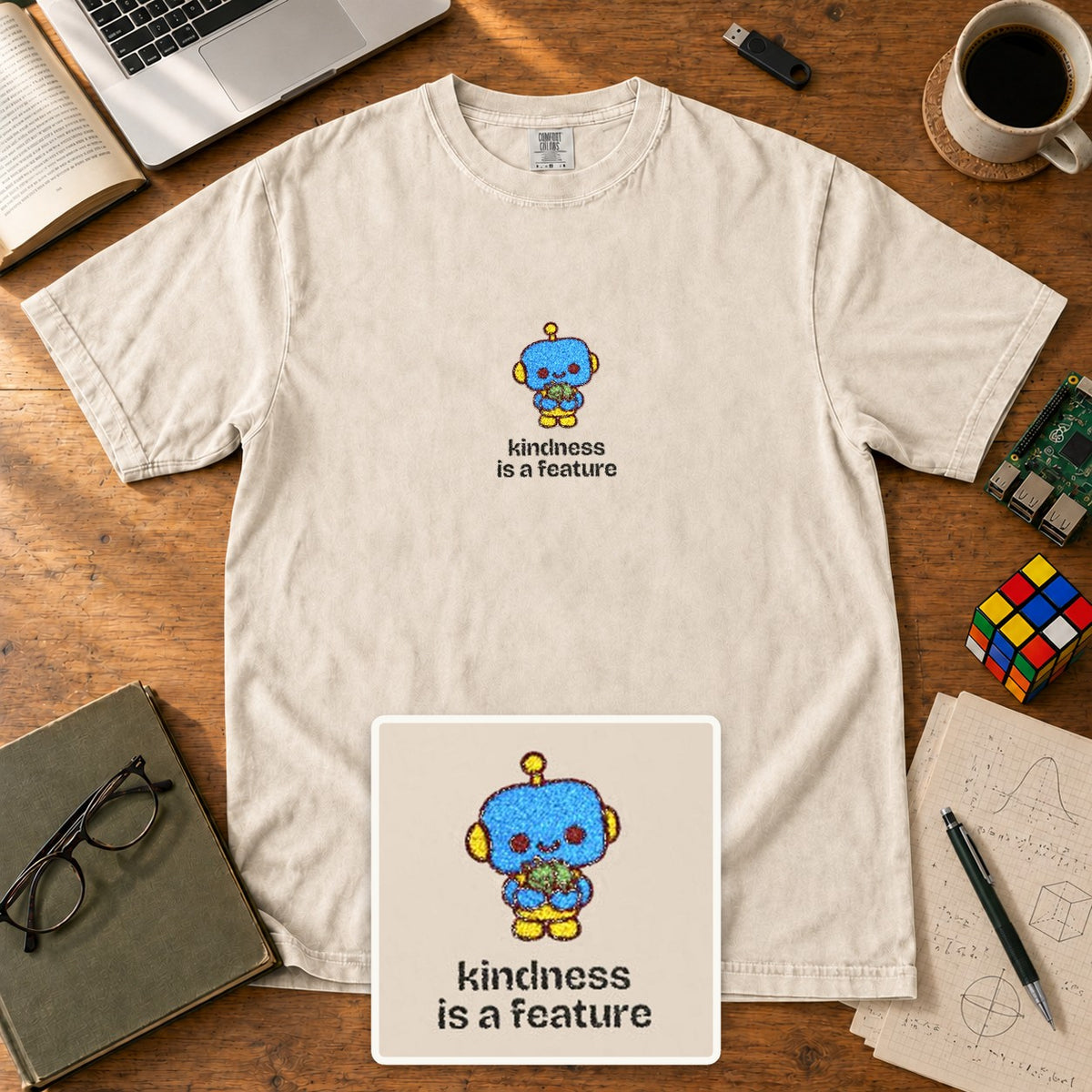 Kindness Is A Feature Embroidered Shirt in Ivory