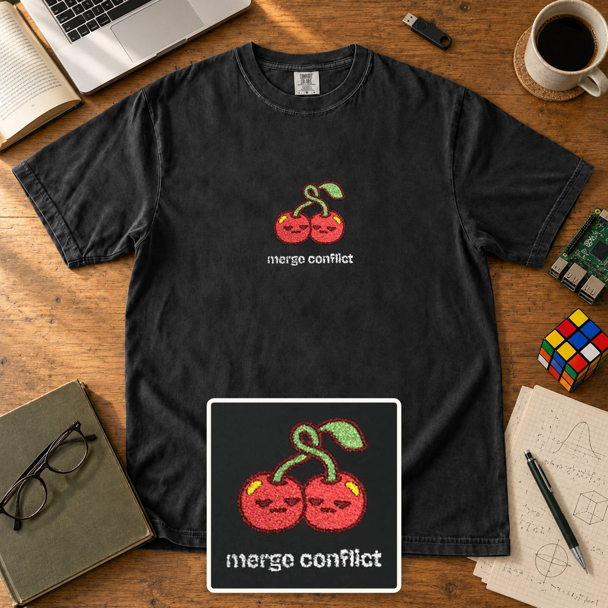 Merge Conflict Embroidered Shirt in Black