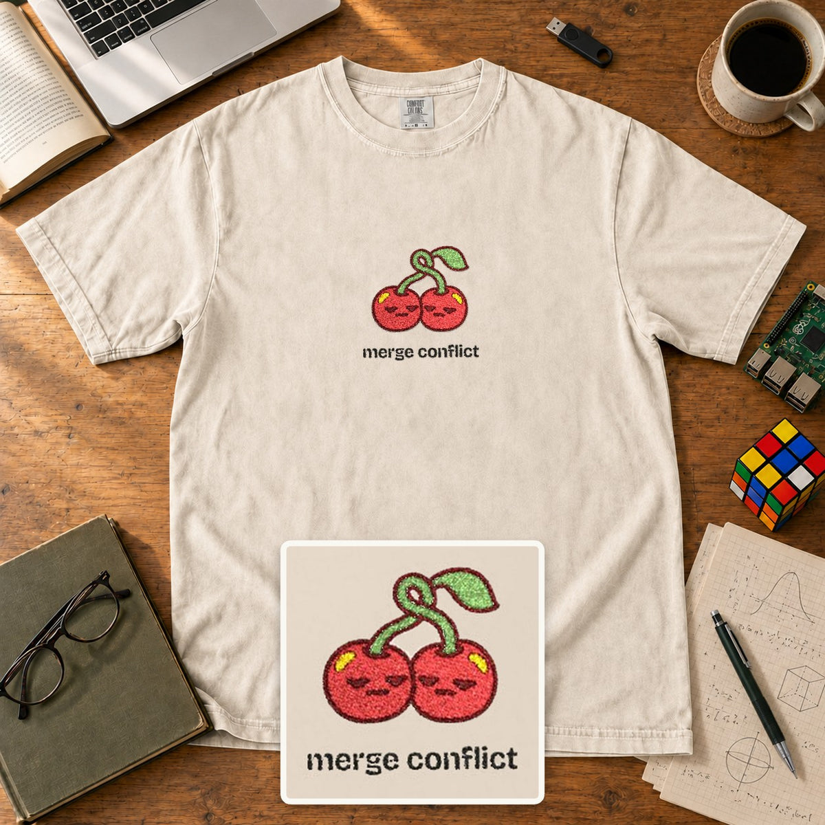 Merge Conflict Embroidered Shirt in Ivory