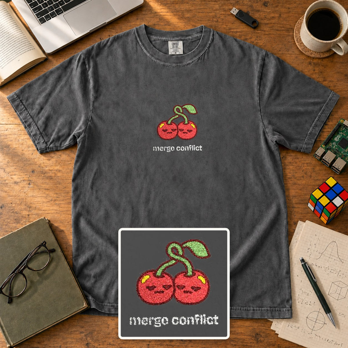 Merge Conflict Embroidered Shirt in Pepper