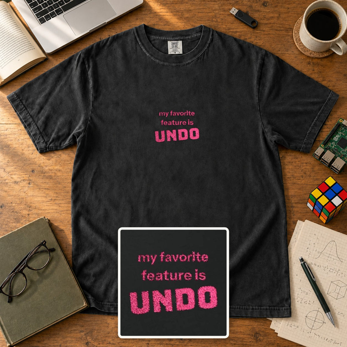 My Favorite Feature Is Undo Embroidered Shirt in Black