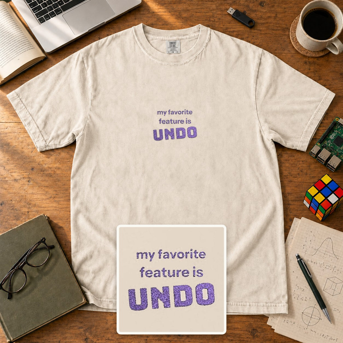 My Favorite Feature Is Undo Embroidered Shirt in Ivory