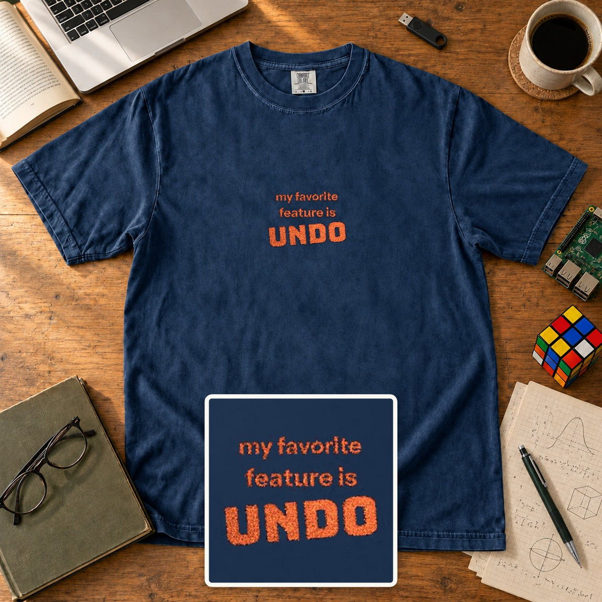 My Favorite Feature Is Undo Embroidered Shirt in True Navy