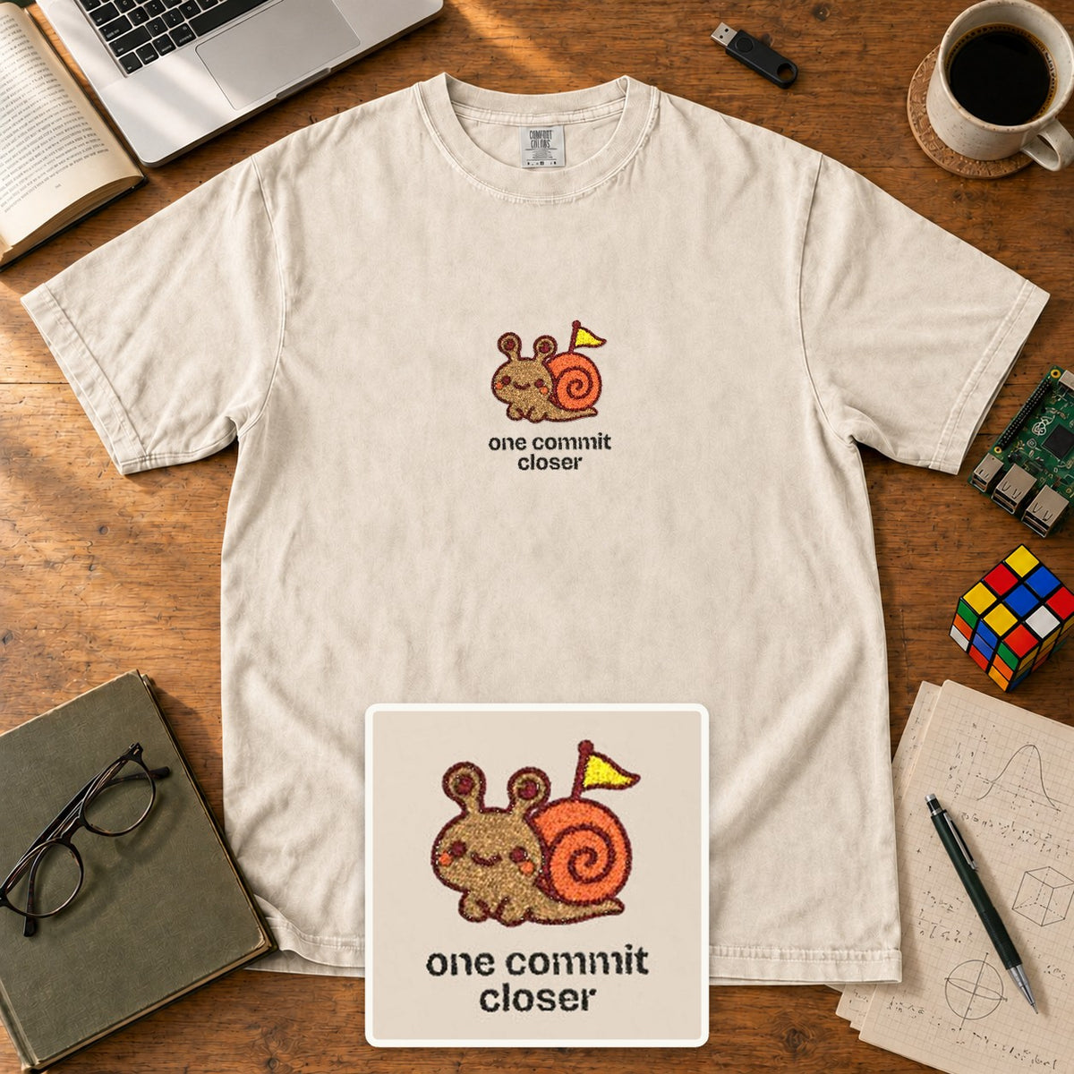 One Commit Closer Embroidered Shirt in Ivory