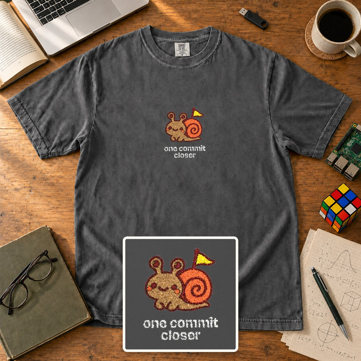 One Commit Closer Embroidered Shirt in Pepper
