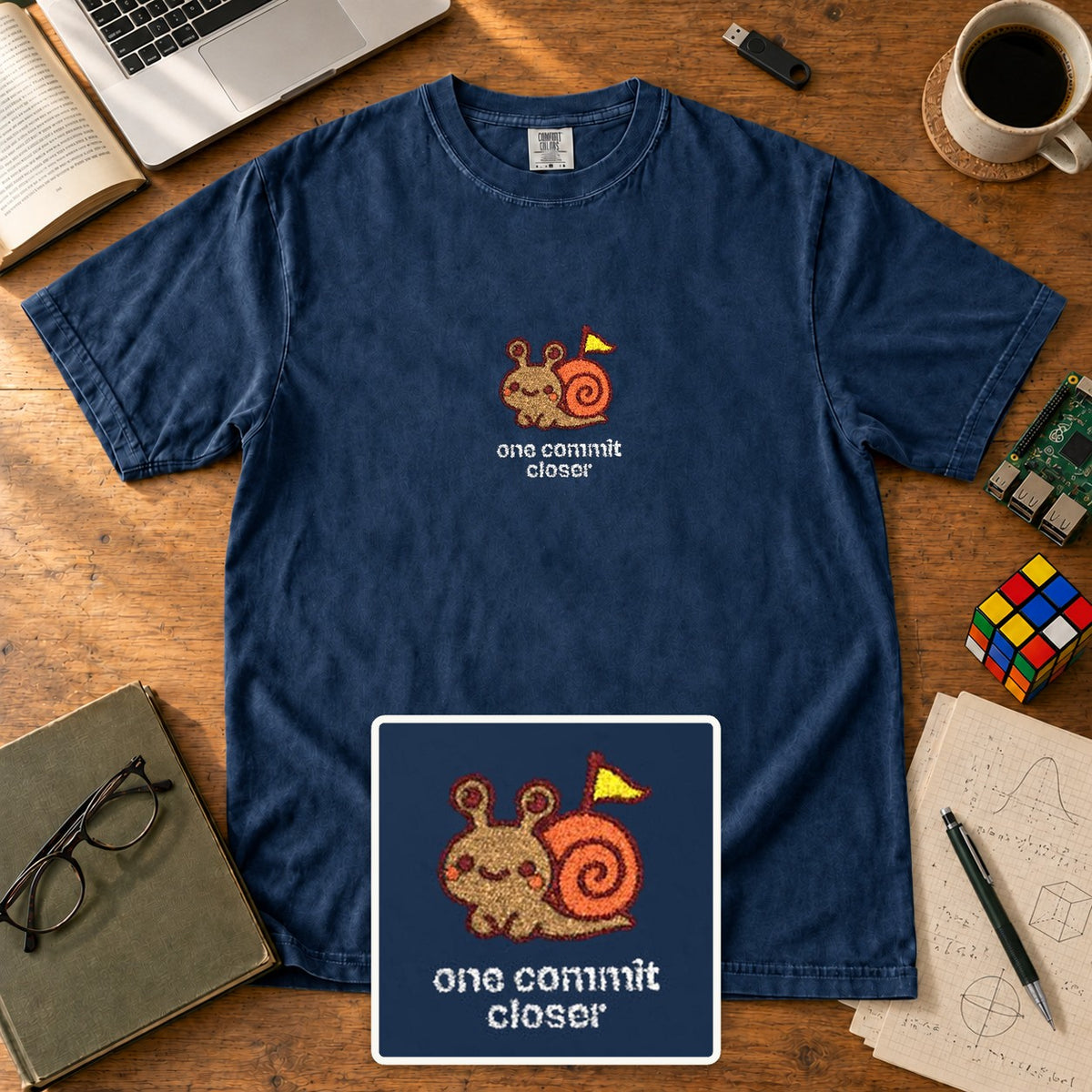 One Commit Closer Embroidered Shirt in True Navy