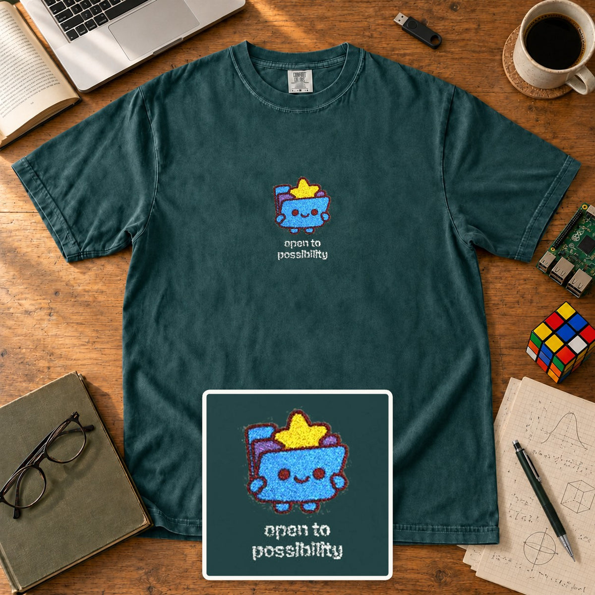 Open To Possibility Embroidered Shirt in Blue Spruce