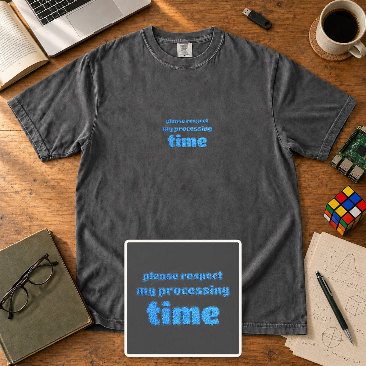 Please Respect My Processing Time Embroidered Shirt in Pepper