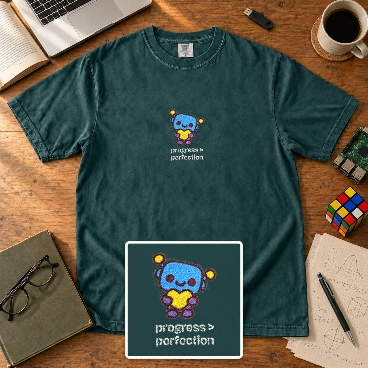 Progress > Perfection Embroidered Shirt in Blue Spruce