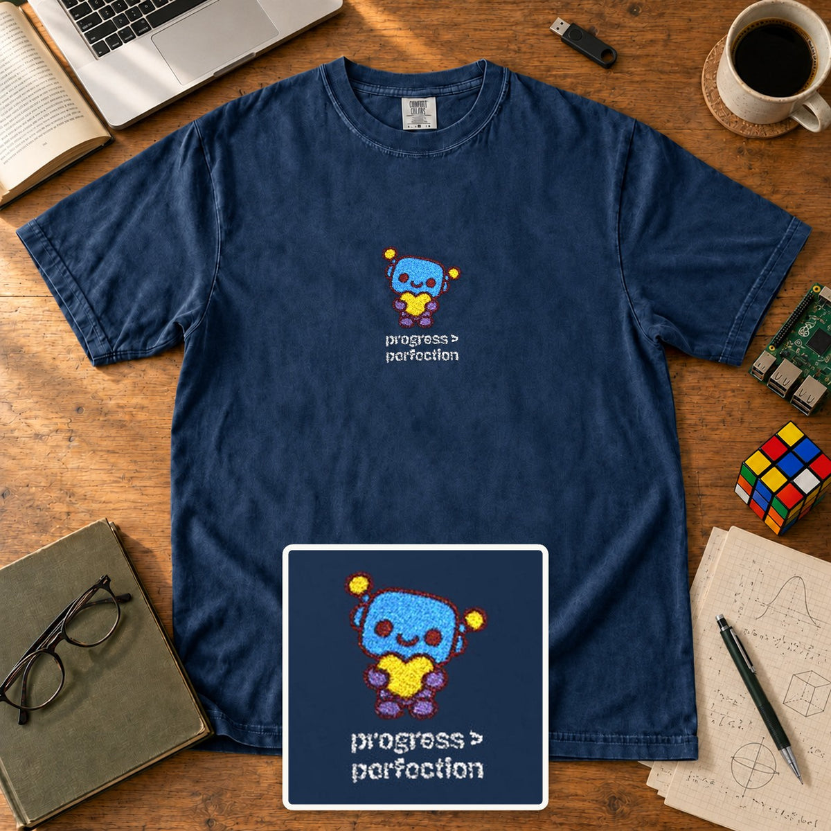 Progress > Perfection Embroidered Shirt in True Navy