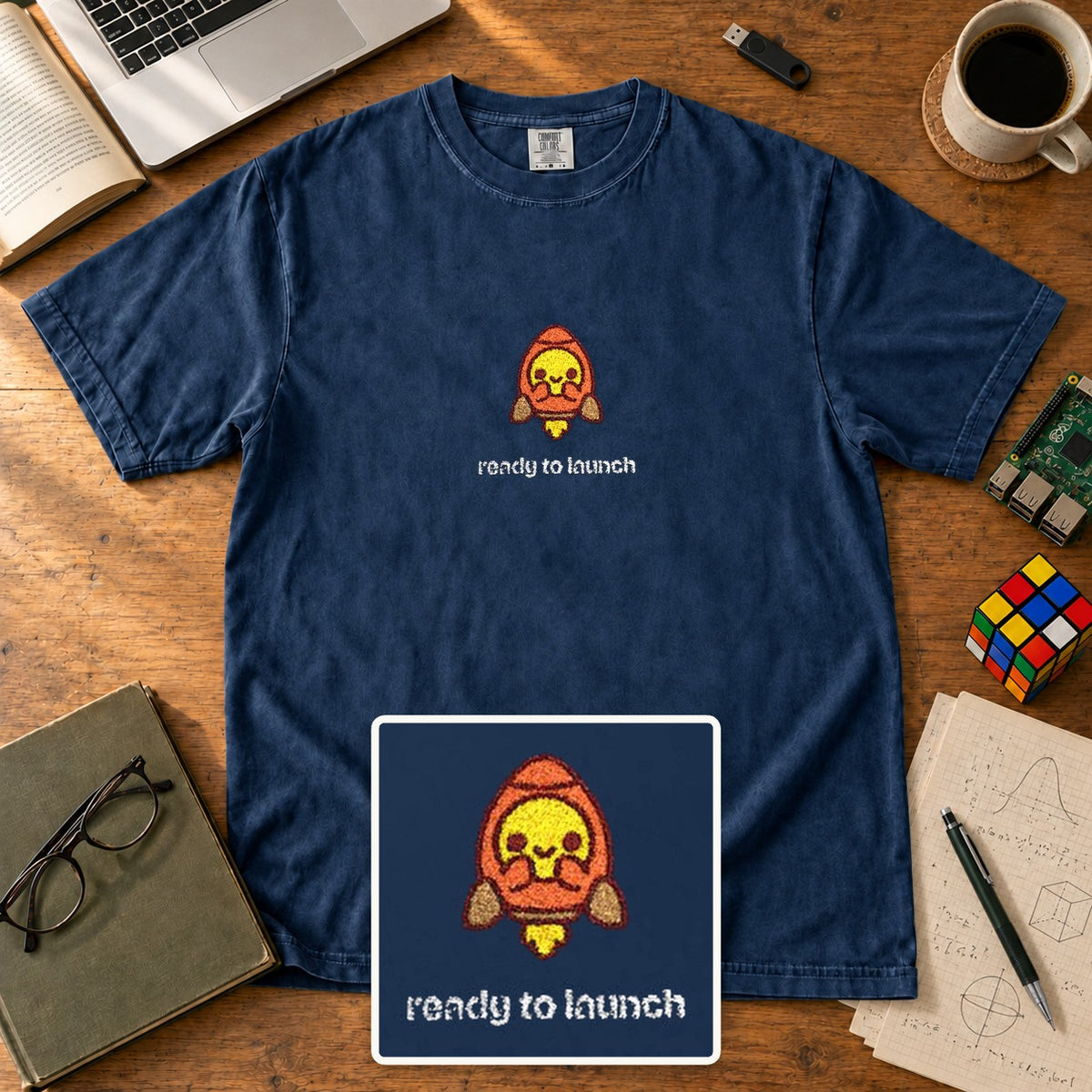 Ready To Launch Embroidered Shirt in True Navy
