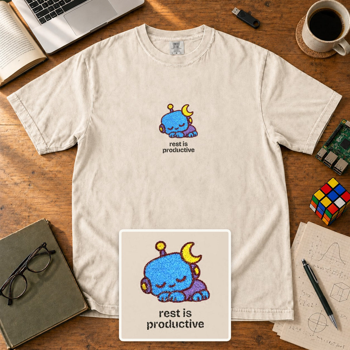 Rest Is Productive Embroidered Shirt in Ivory