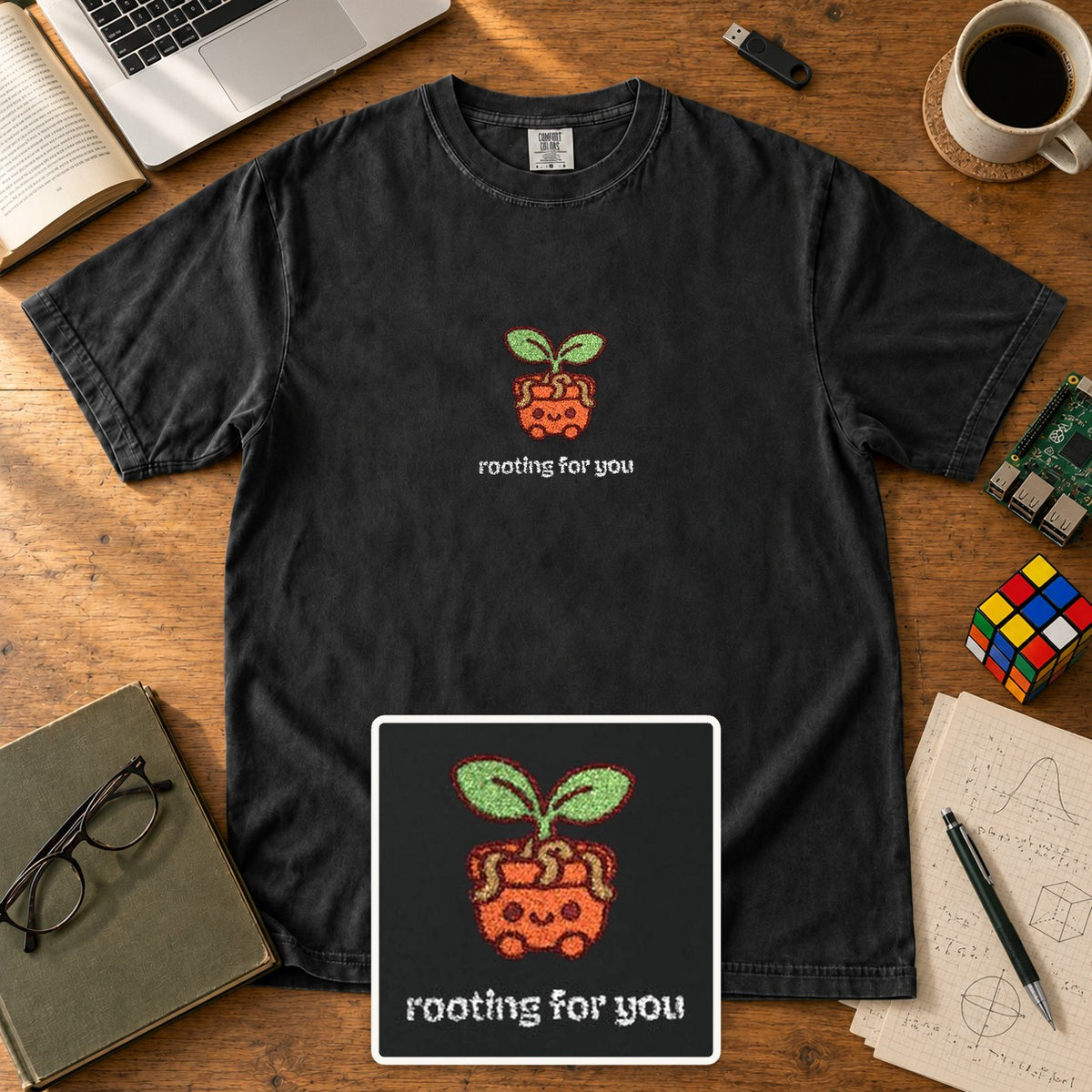 Rooting For You Embroidered Shirt in Black