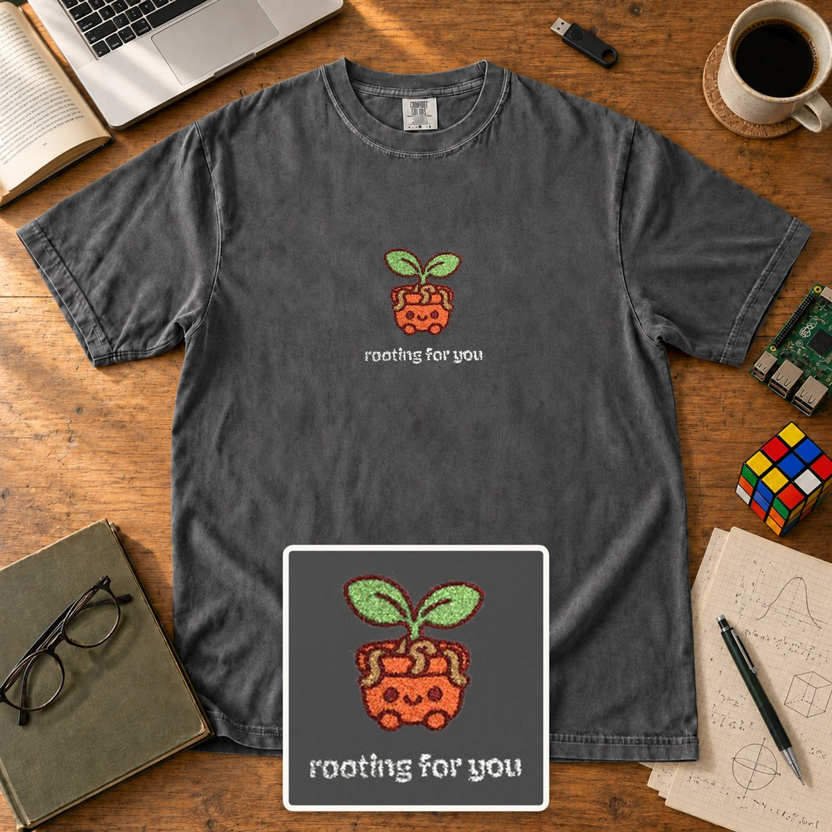 Rooting For You Embroidered Shirt in Pepper