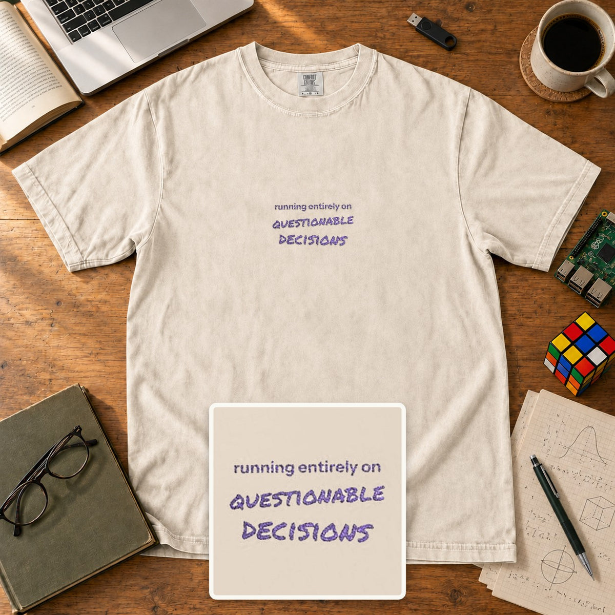 Running Entirely On Questionable Decisions Embroidered Shirt in Ivory