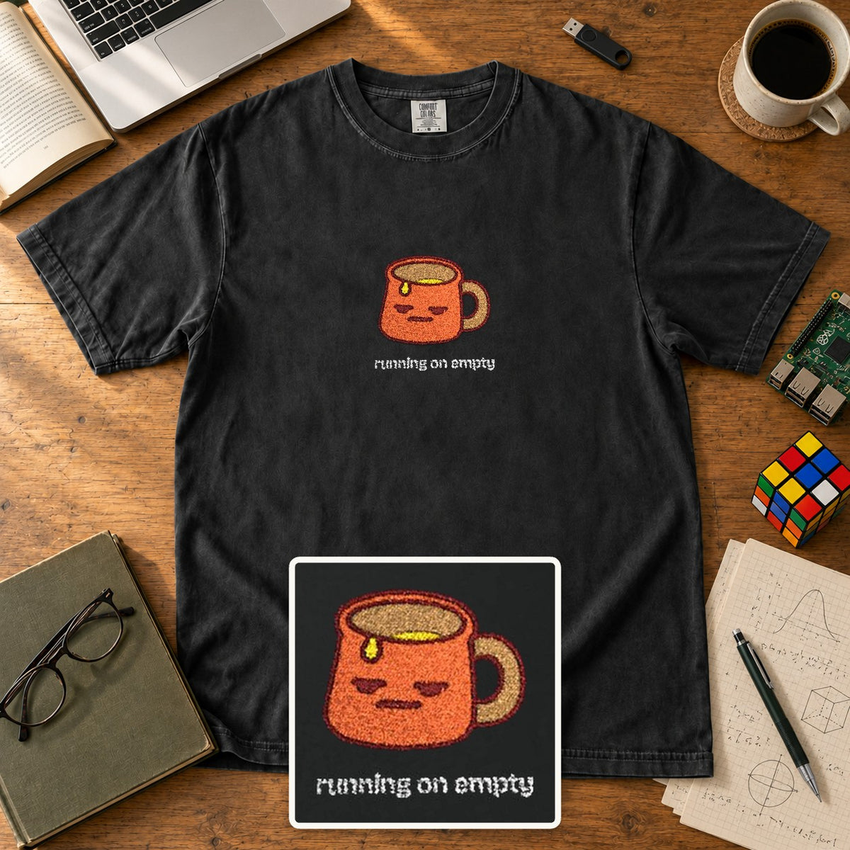 Running On Empty Embroidered Shirt in Black