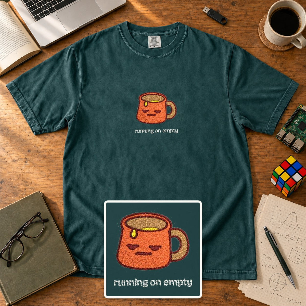 Running On Empty Embroidered Shirt in Blue Spruce