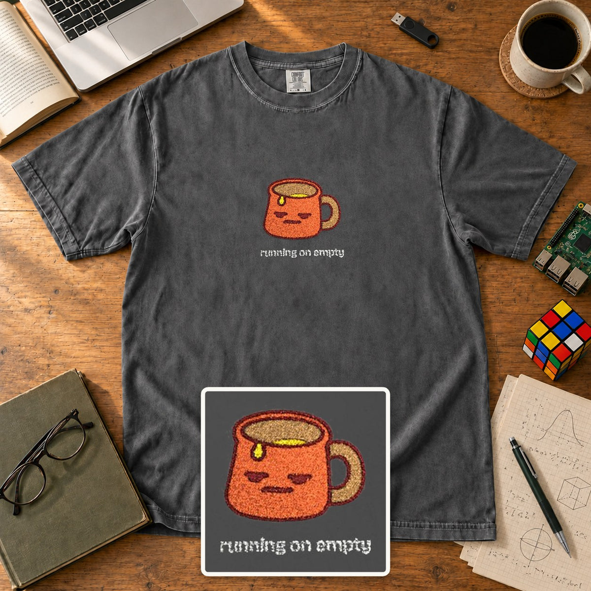 Running On Empty Embroidered Shirt in Pepper