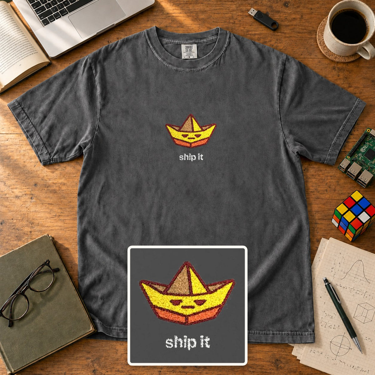 Ship It Embroidered Shirt in Pepper