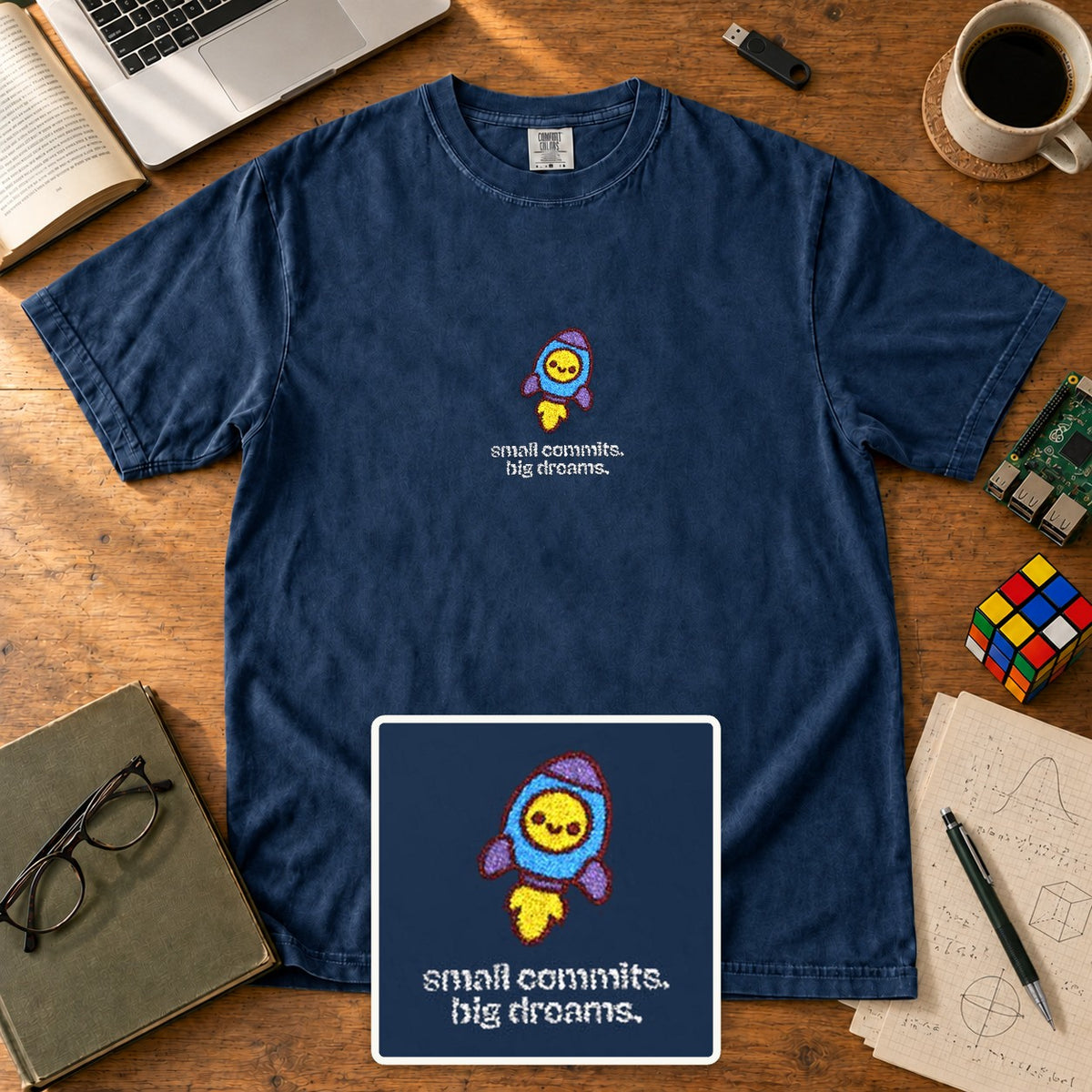 Small Commits. Big Dreams. Embroidered Shirt in True Navy