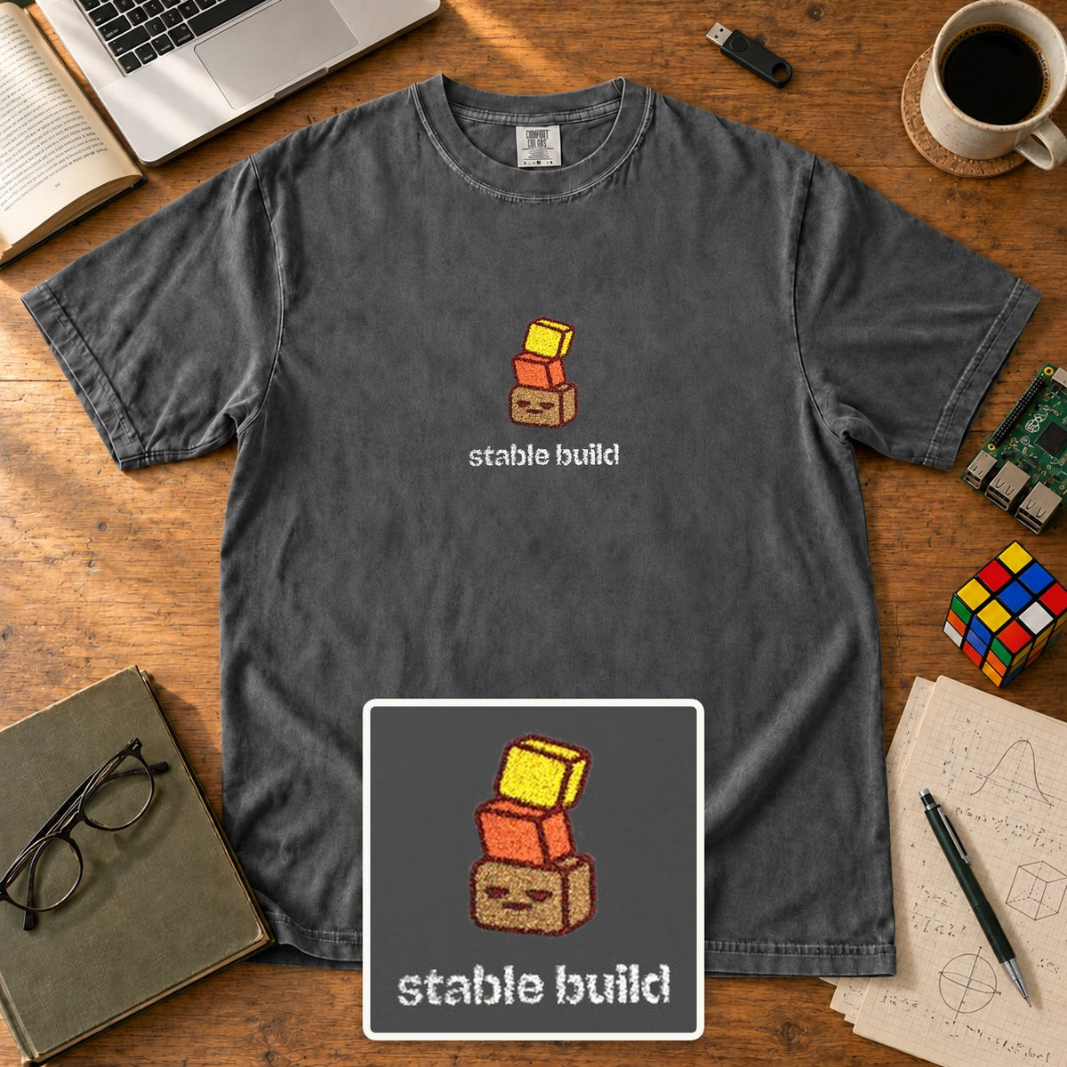 Stable Build Embroidered Shirt in Pepper