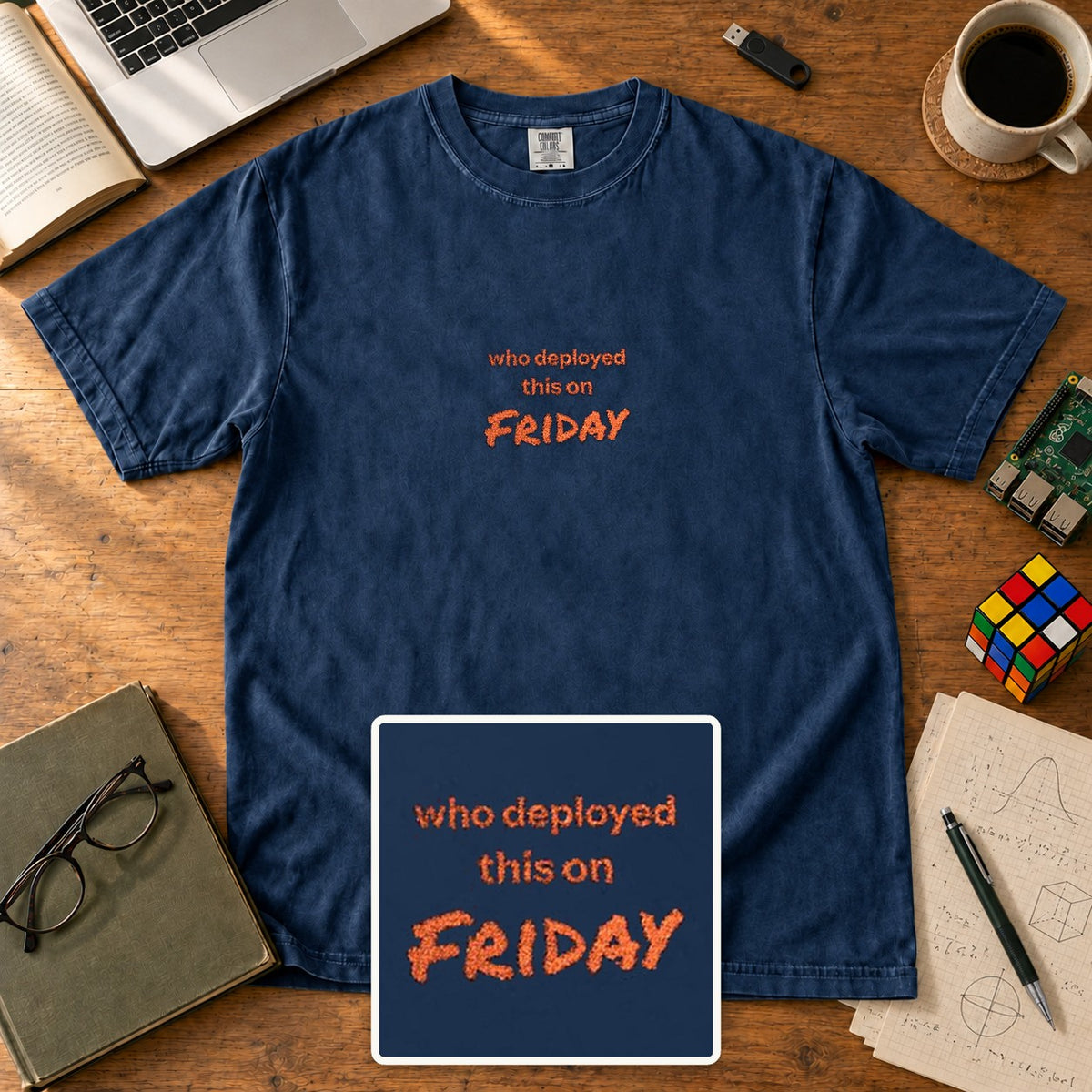Who Deployed This On Friday Embroidered Shirt in True Navy