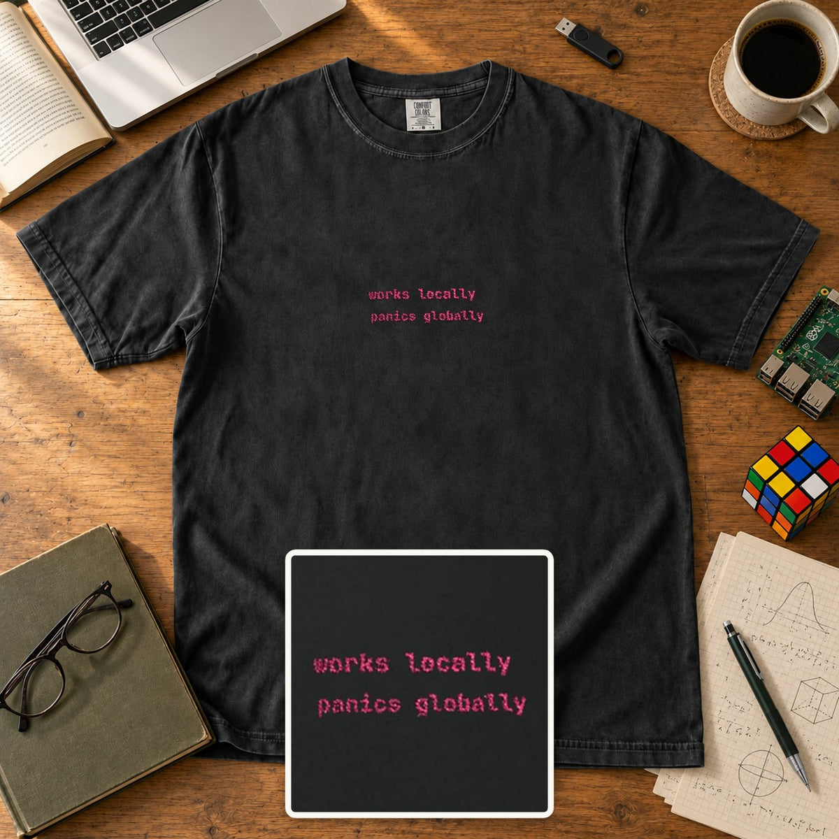 Works Locally Panics Globally Embroidered Shirt in Black