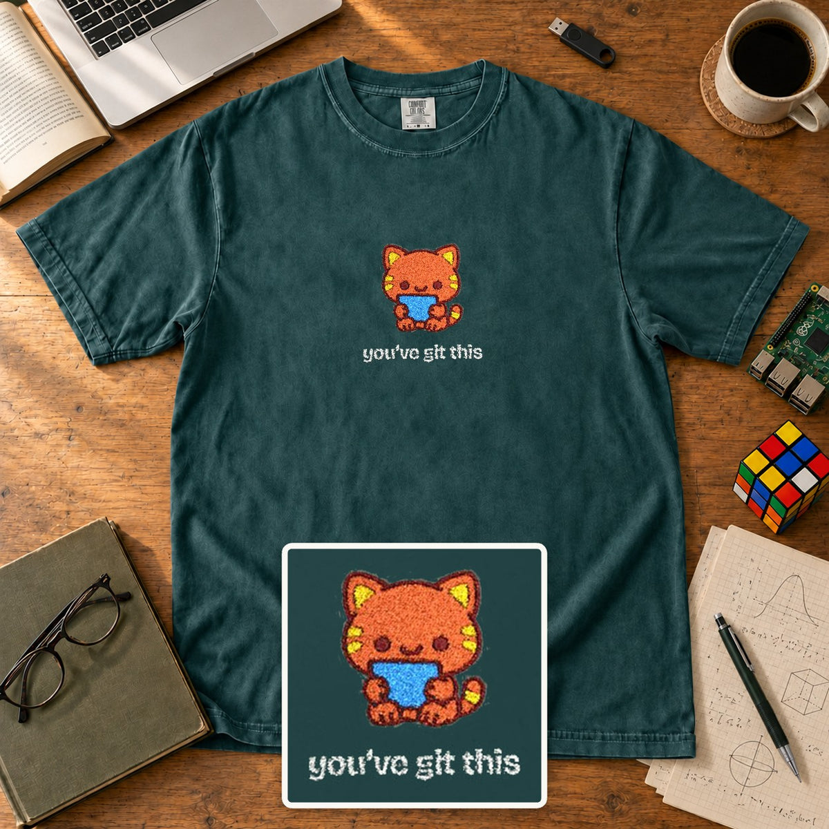 You’ve Git This Embroidered Shirt in Blue Spruce