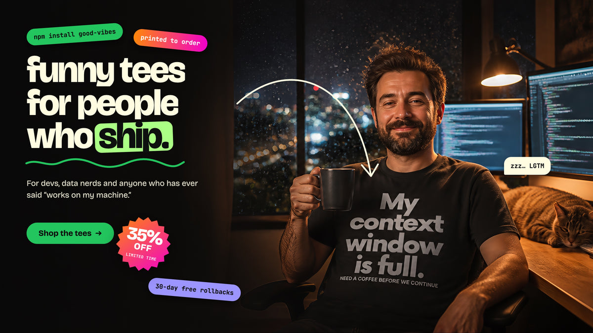 CodeCulture hero: funny tees for people who ship, 35% off