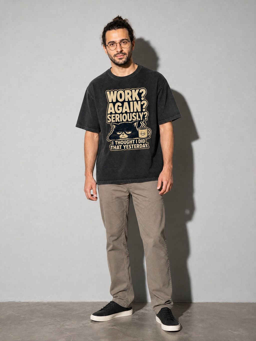 Work Again? Seriously? Premium Shirt - Black - on-model full length