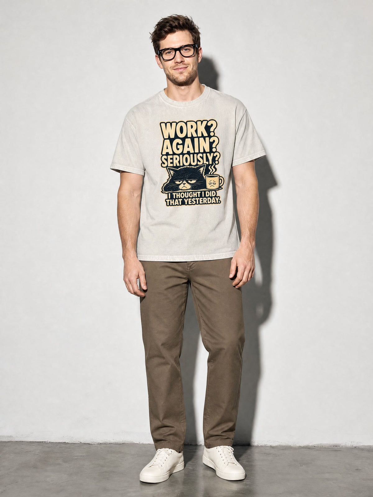 Work Again? Seriously? Premium Shirt - Ivory - on-model full length