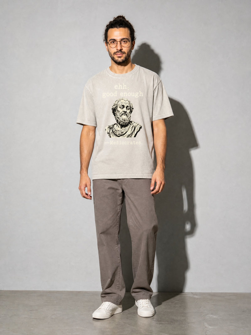 Mediocrates Premium Shirt - Ivory - on-model full length