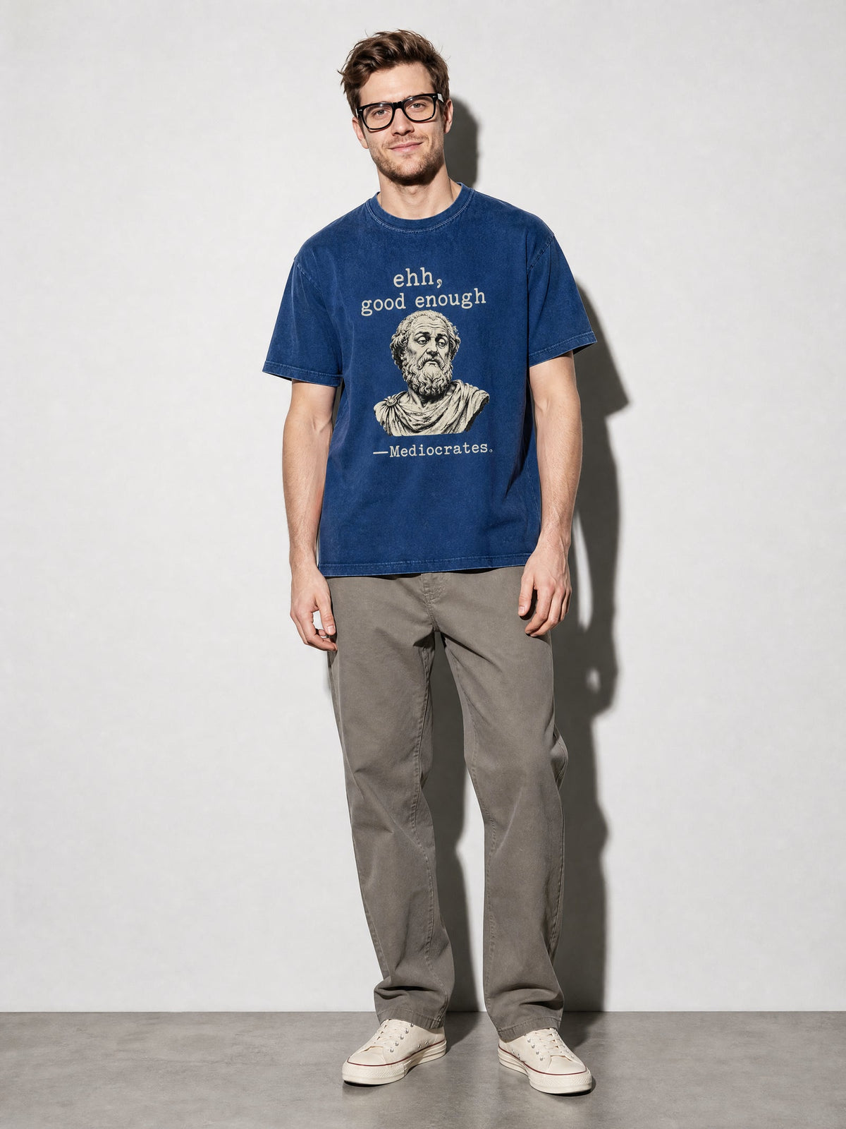 Mediocrates Premium Shirt - True Navy - on-model full length