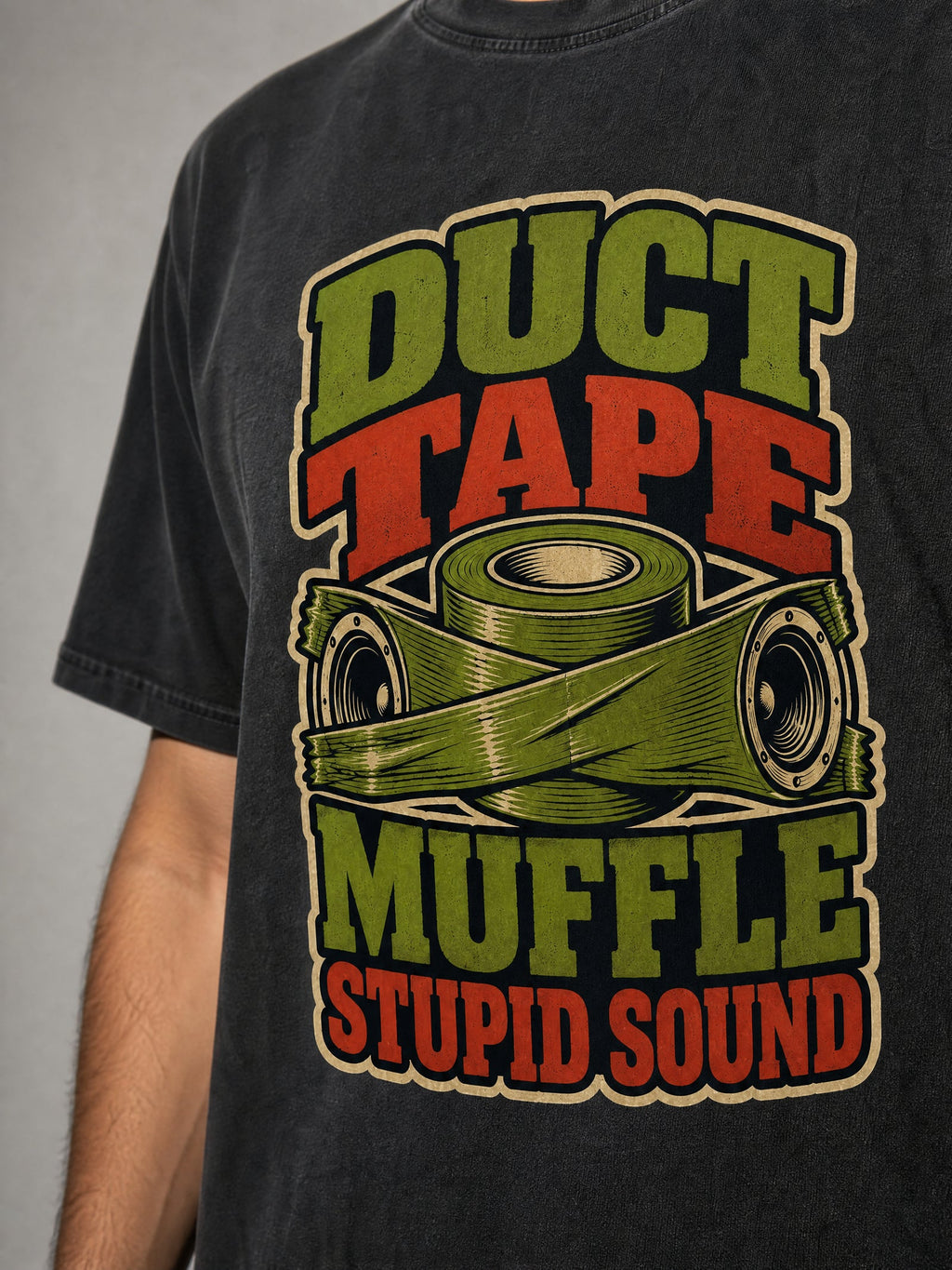 Duct Tape Muffles Stupid Sound Premium Shirt - Black - printed fabric detail