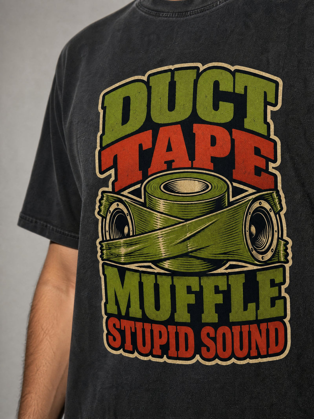 Duct Tape Muffles Stupid Sound Premium Shirt - Black - printed fabric detail