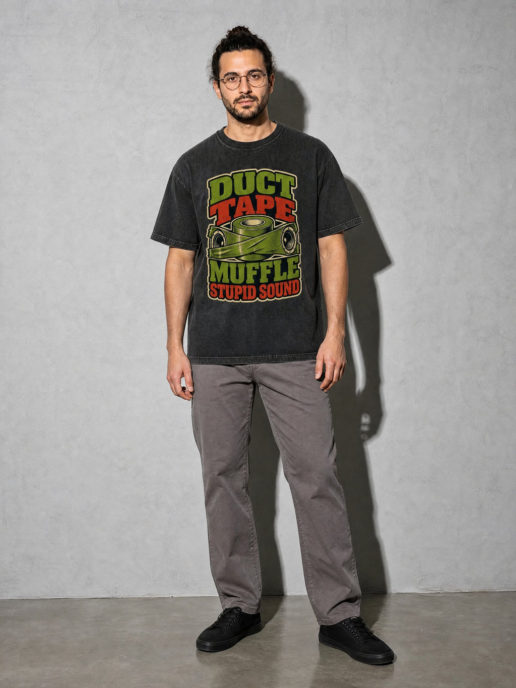 Duct Tape Muffles Stupid Sound Premium Shirt - Black - on-model full length