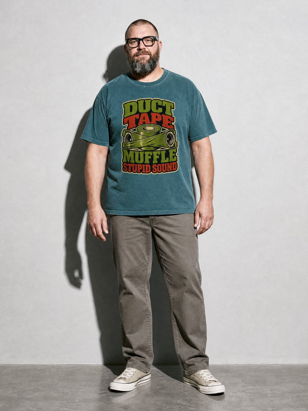 Duct Tape Muffles Stupid Sound Premium Shirt - Blue Spruce - on-model full length