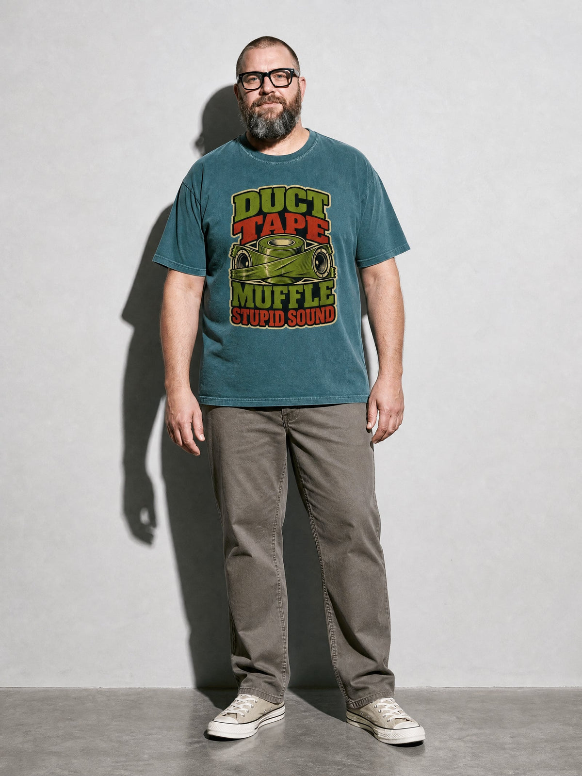 Duct Tape Muffles Stupid Sound Premium Shirt - Blue Spruce - on-model full length