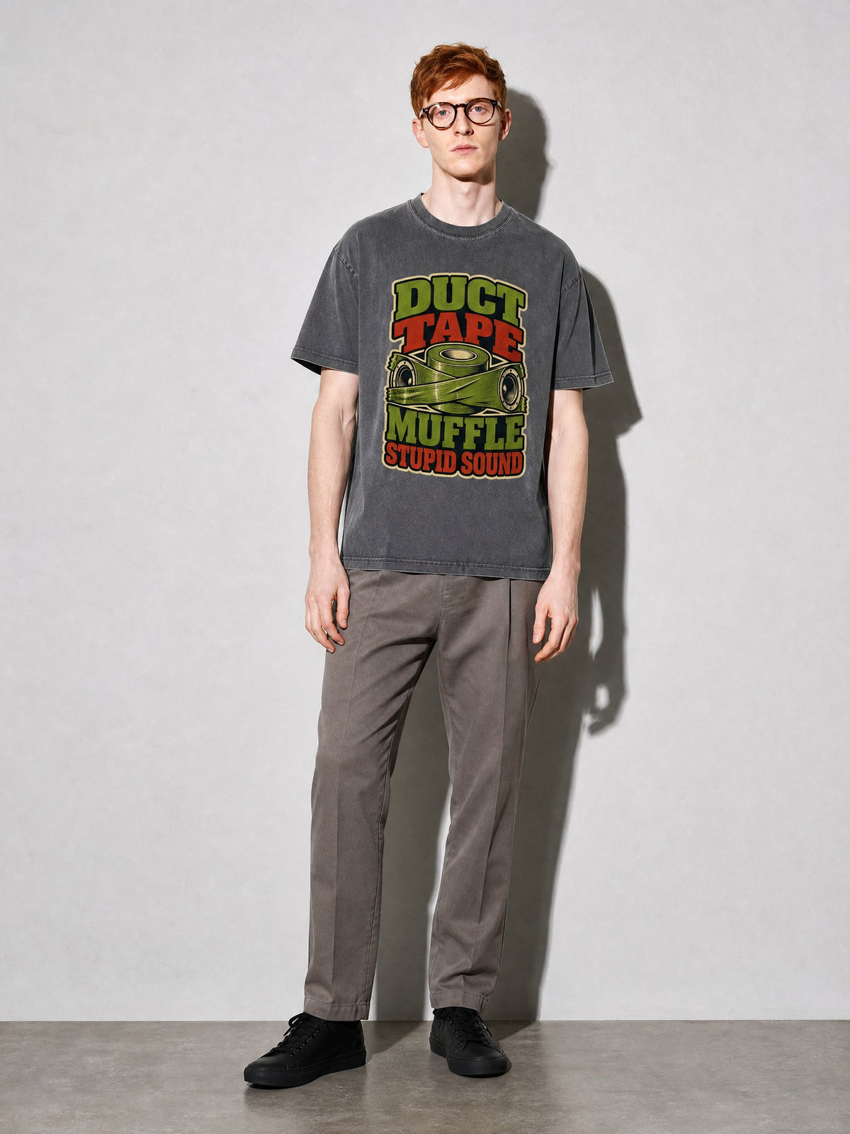 Duct Tape Muffles Stupid Sound Premium Shirt - Pepper - on-model full length
