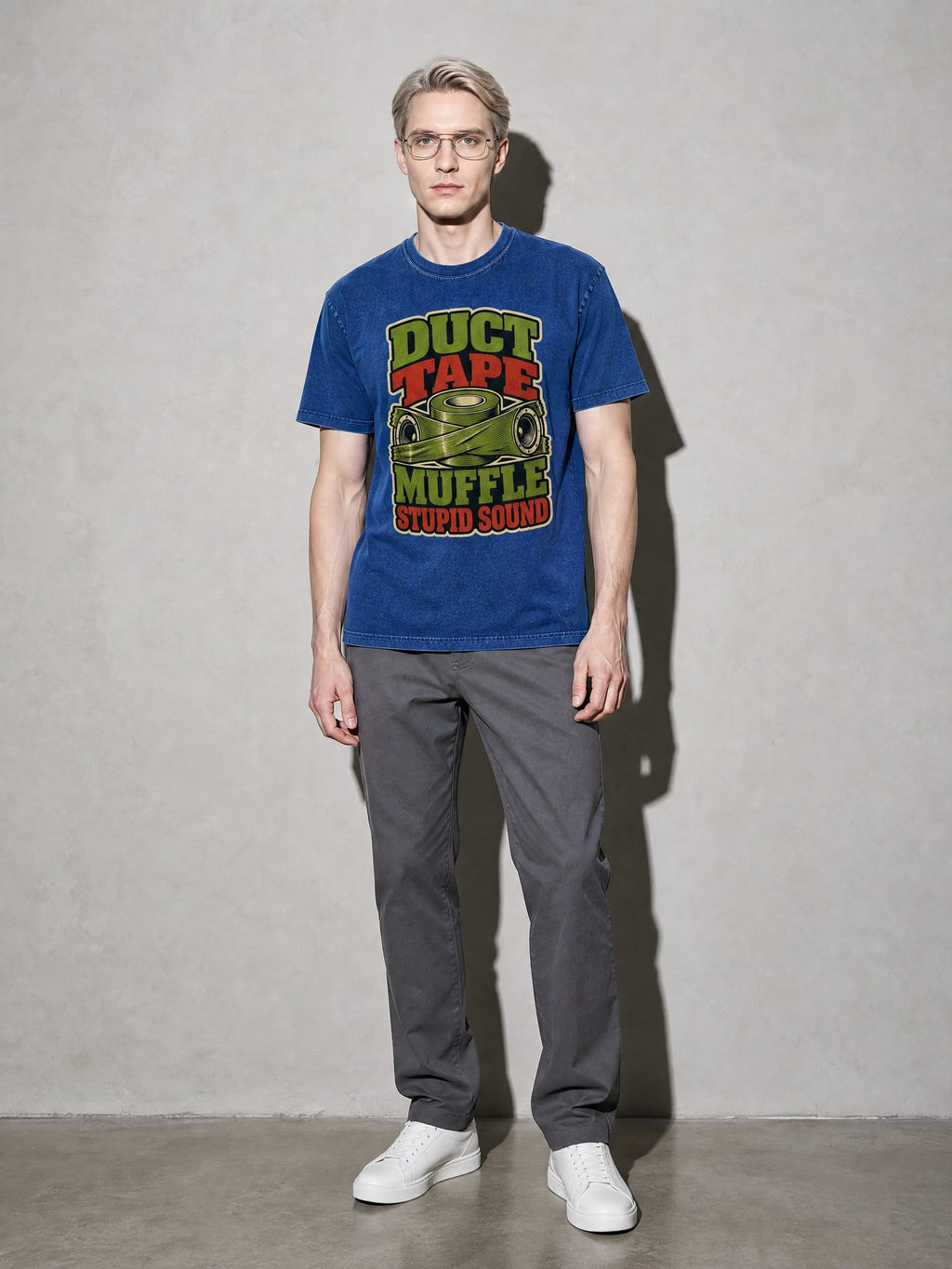 Duct Tape Muffles Stupid Sound Premium Shirt - True Navy - on-model full length