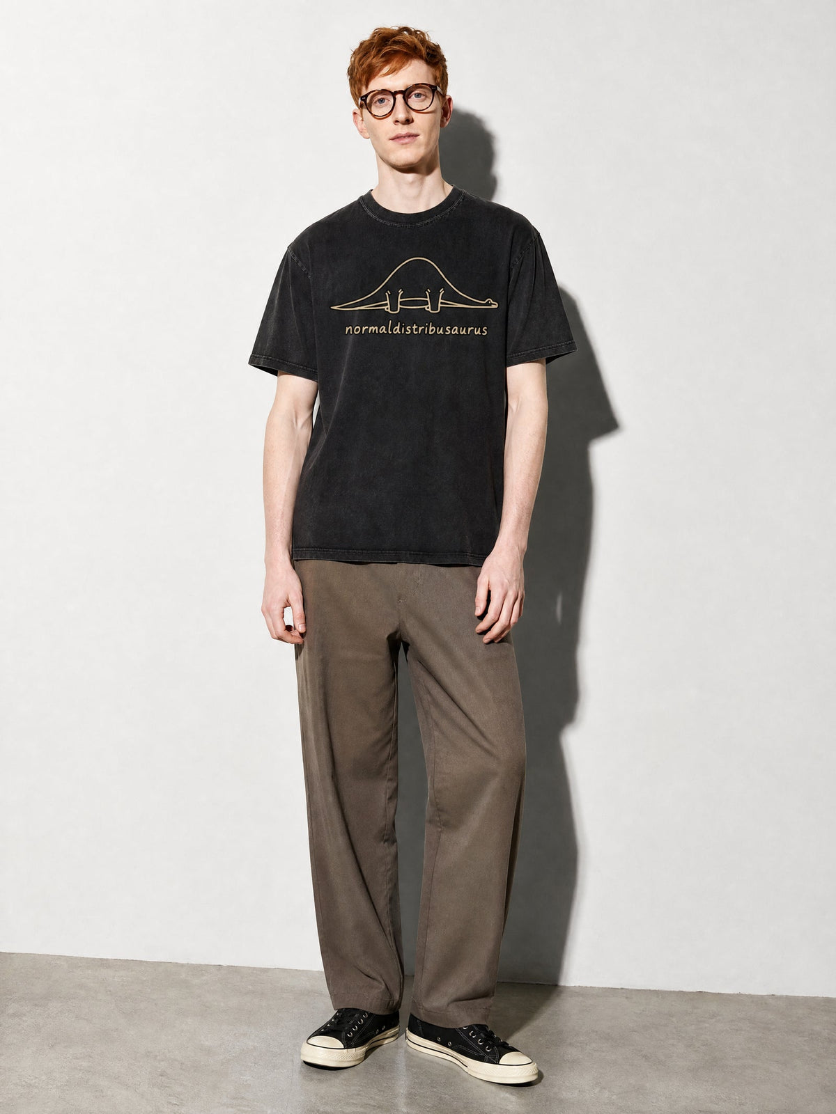 Normaldistribusaurus Premium Shirt - Black - on-model full length