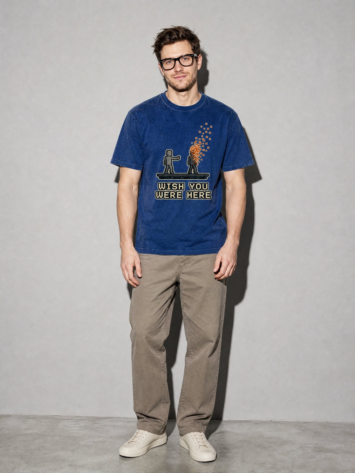 Wish You Were Here Premium Shirt - True Navy - on-model full length
