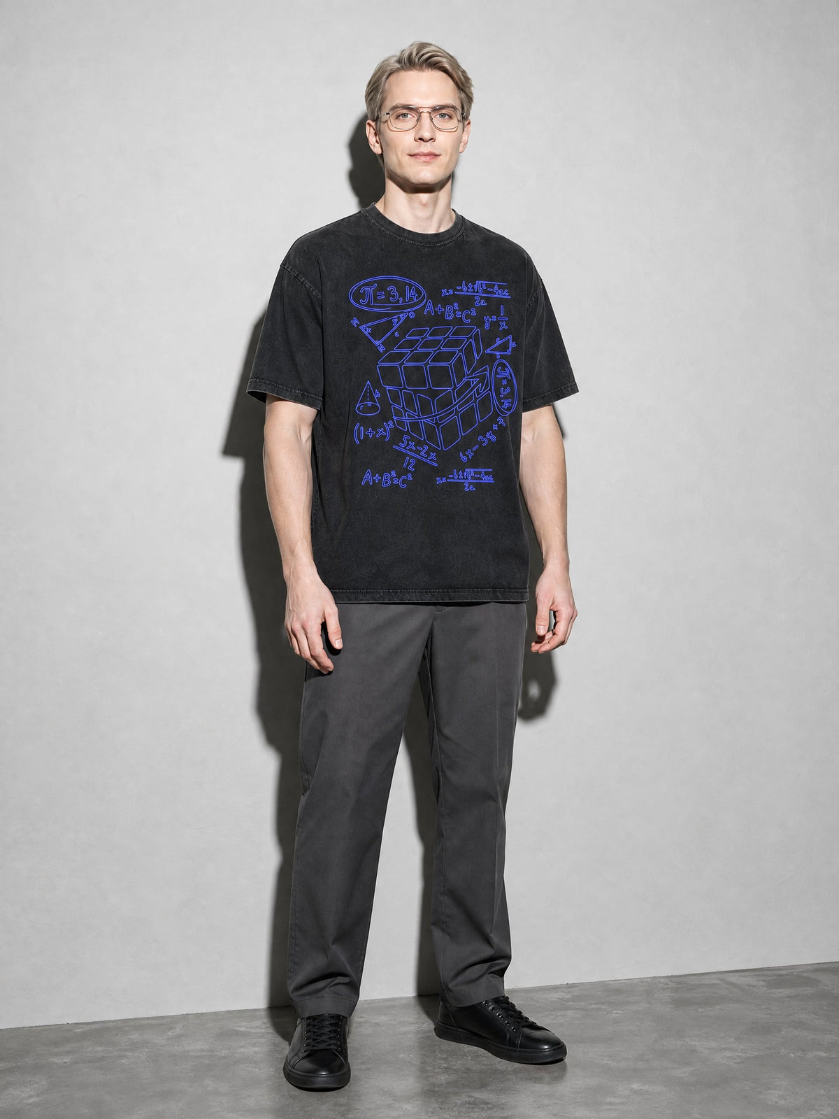 Pi Cubed Premium Shirt - Black - on-model full length