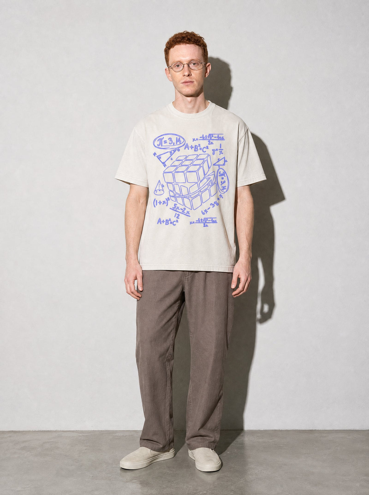 Pi Cubed Premium Shirt - Ivory - on-model full length