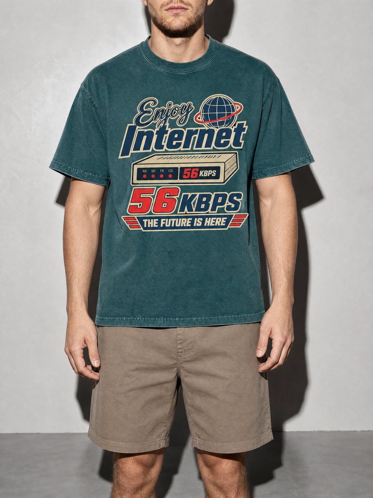 Enjoy Internet 56 Kbps Premium Shirt - Blue Spruce - on-model zoom