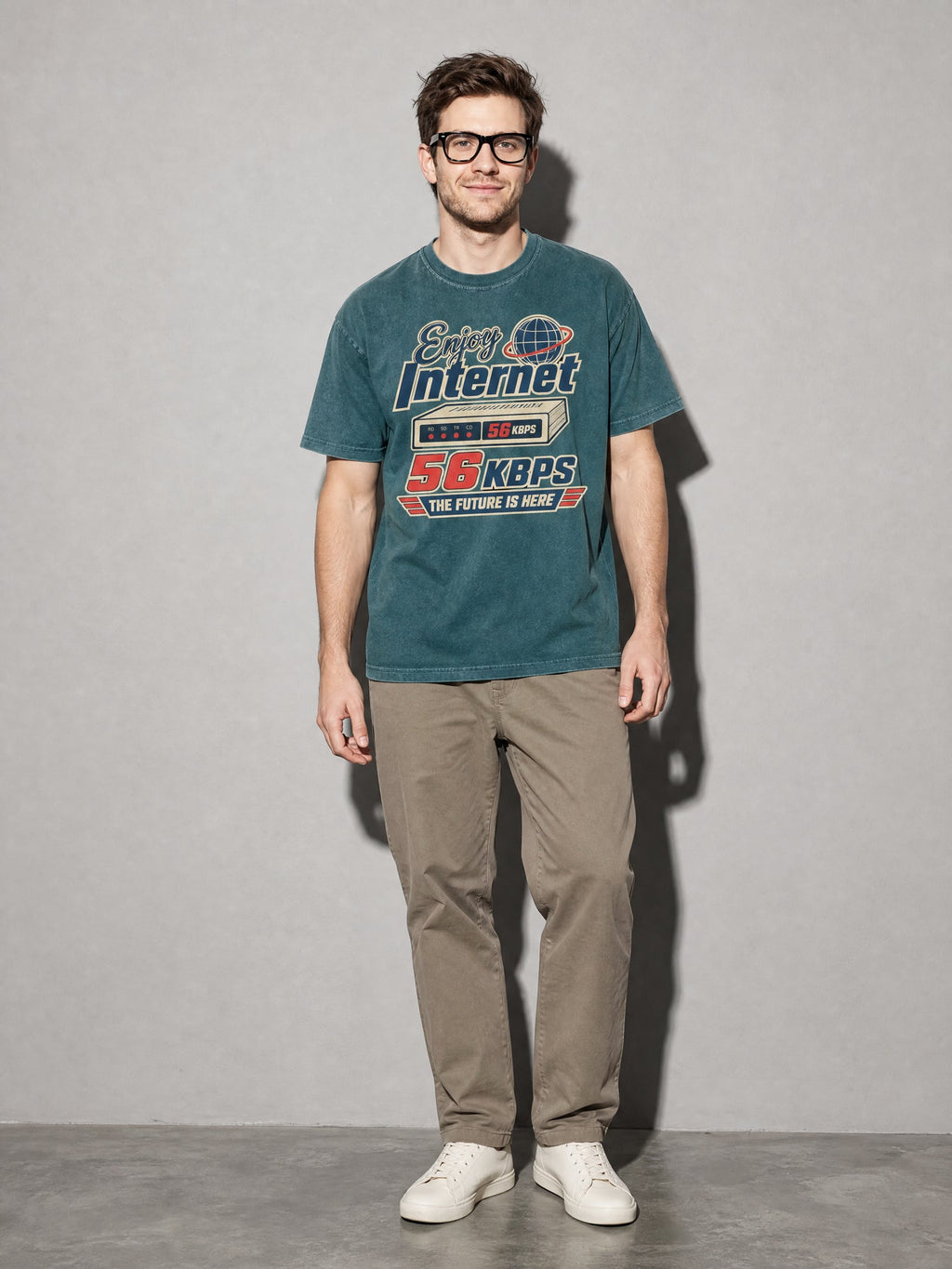 Enjoy Internet 56 Kbps Premium Shirt - Blue Spruce - on-model full length